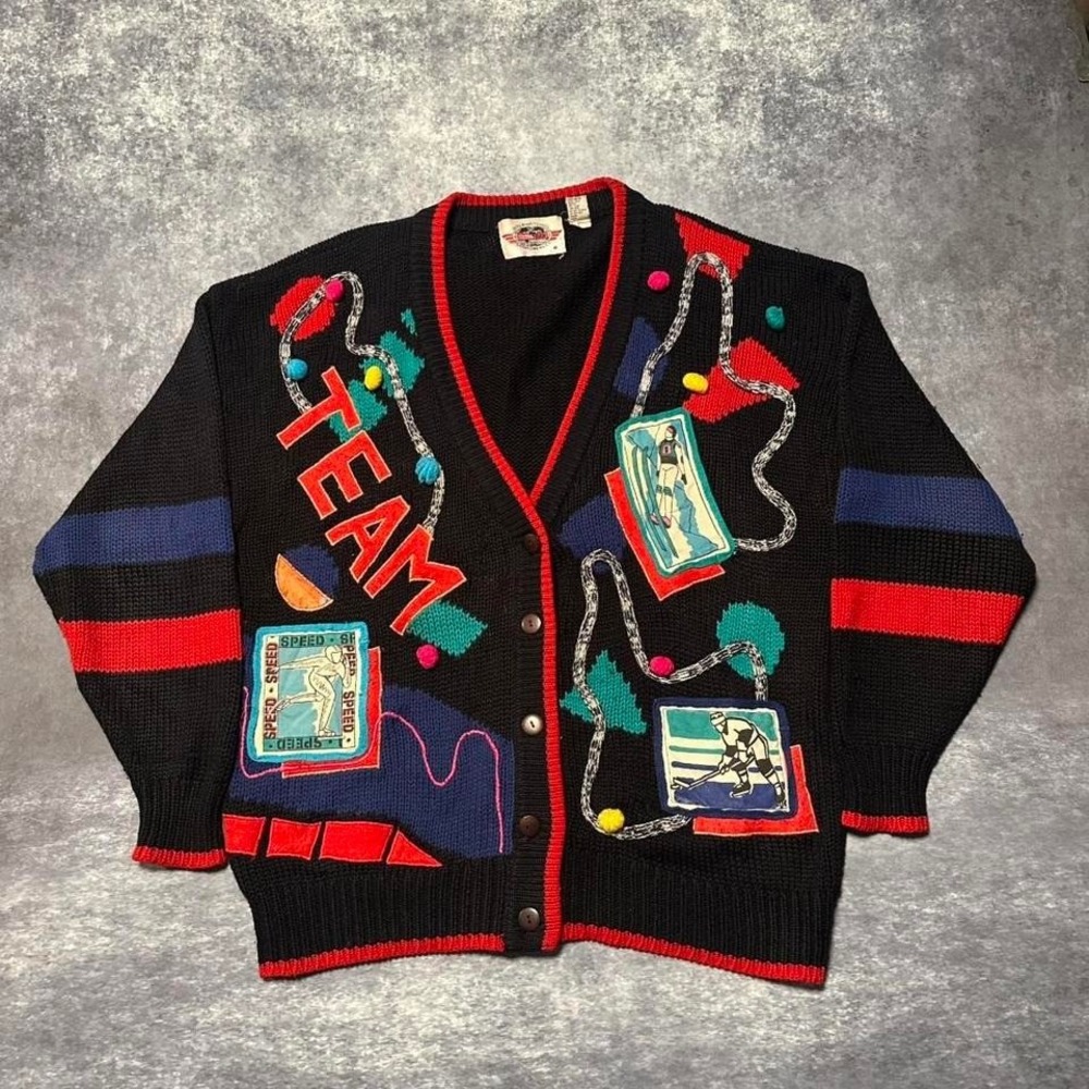 Vintage 80s Winter Sports Knit Cardigan Women's 40/20W Extra Touch‎